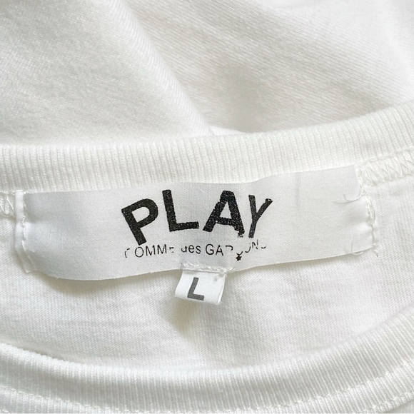 PLAY COMME DES GARÇONS red heart patch white cotton t-shirt tee shirt - Picture 9 of 10